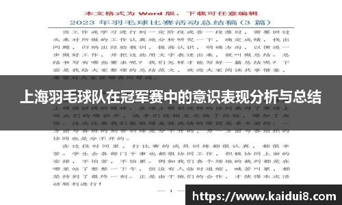 上海羽毛球队在冠军赛中的意识表现分析与总结